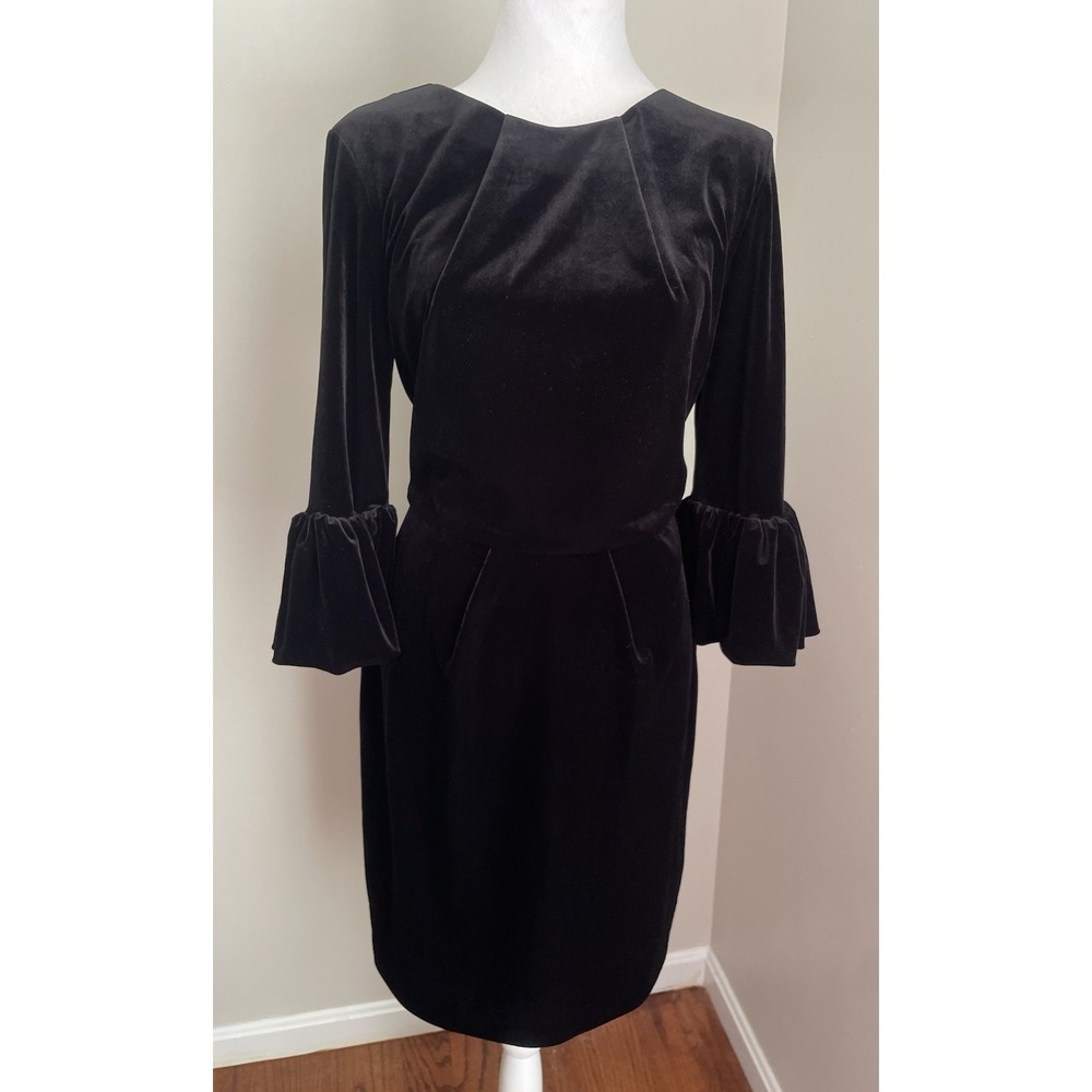 Betsy & Adam Dress Women 8 Black Velvet Bell Mature Event Holiday NYE Modest Sho